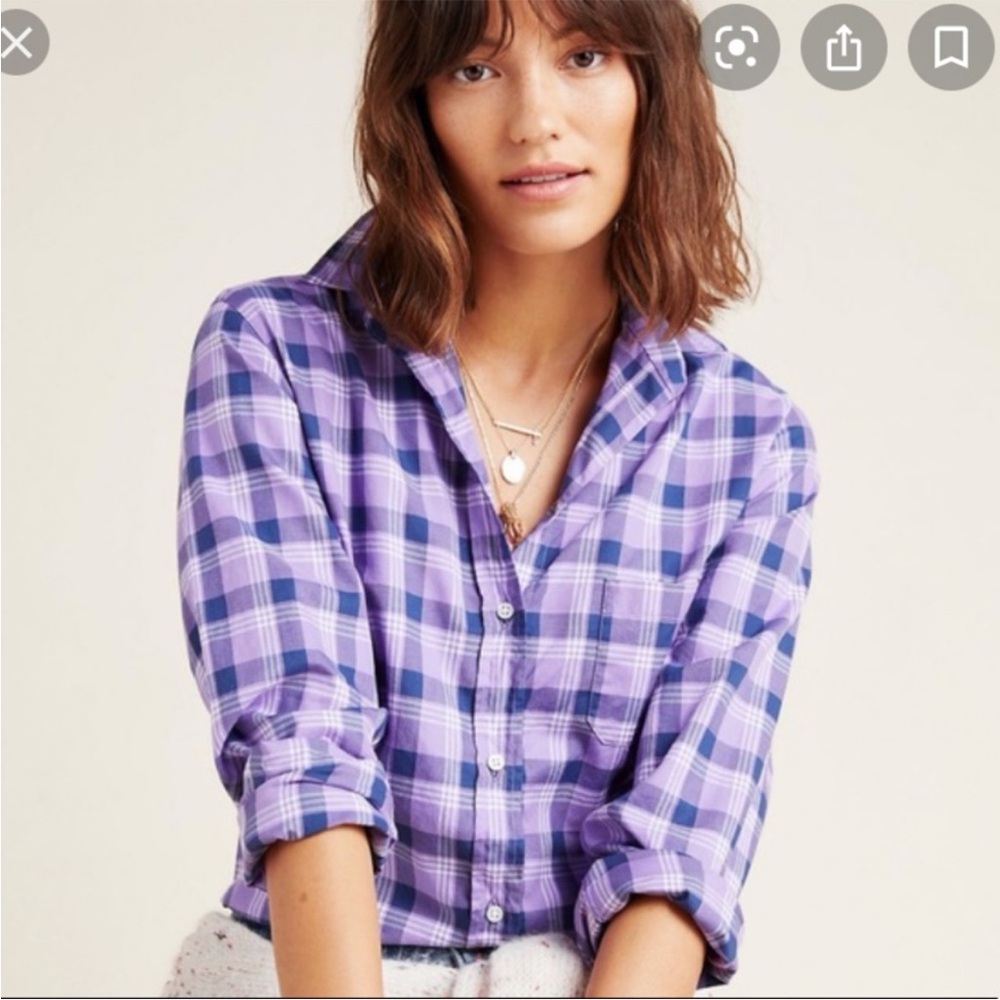 Grayson The Hero Buttondown Purple Plaid Organic Cotton Blouse Size 3 Medium
